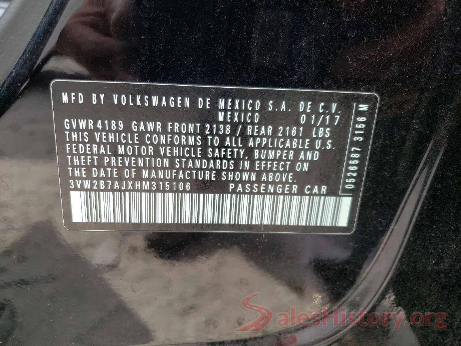 3VW2B7AJXHM315106 2017 VOLKSWAGEN JETTA