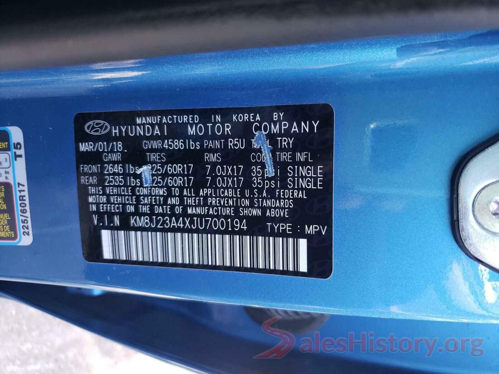 KM8J23A4XJU700194 2018 HYUNDAI TUCSON