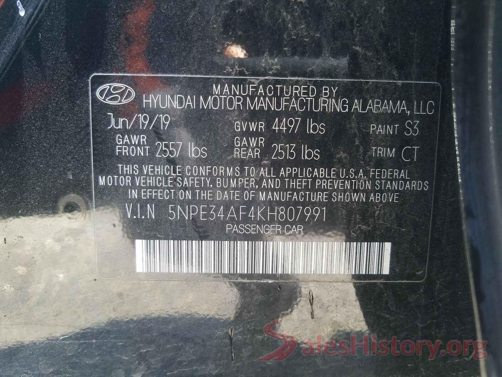 5NPE34AF4KH807991 2019 HYUNDAI SONATA