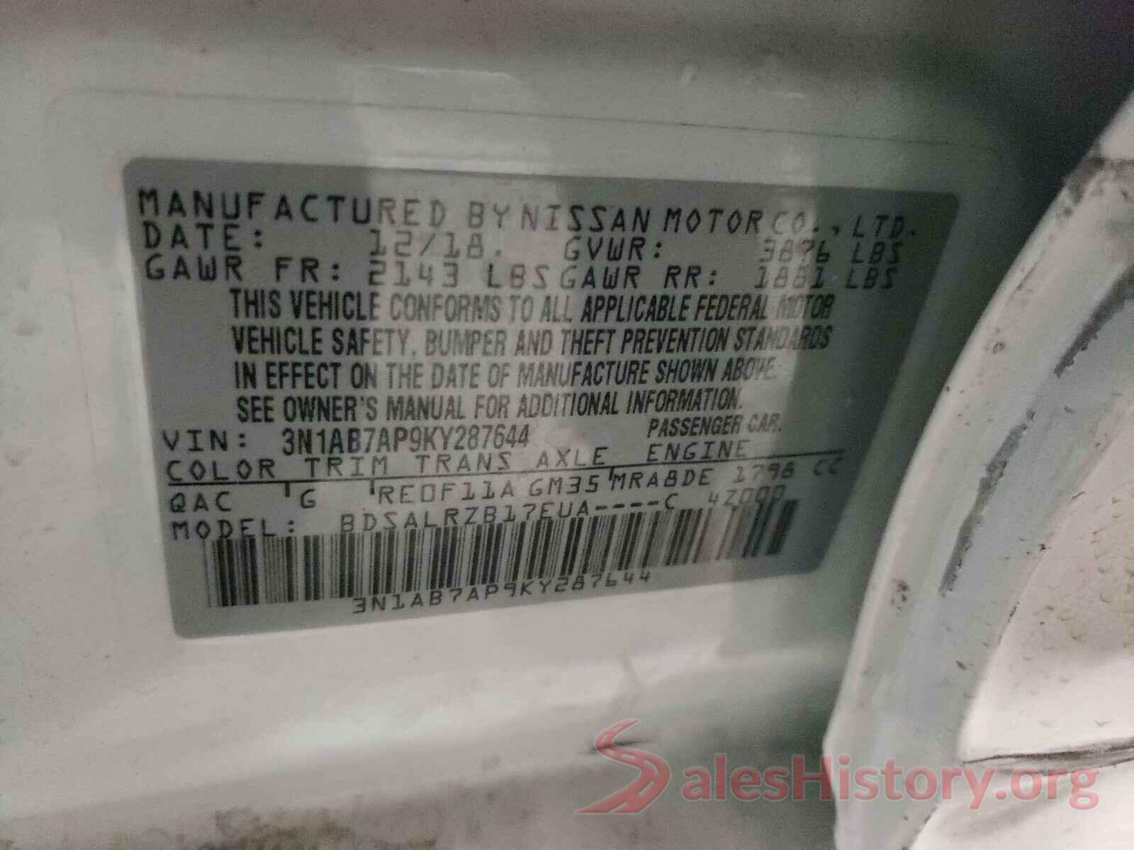 3N1AB7AP9KY287644 2019 NISSAN SENTRA