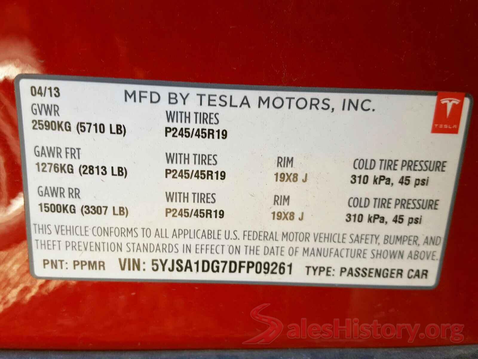 5YJSA1DG7DFP09261 2013 TESLA MODEL S