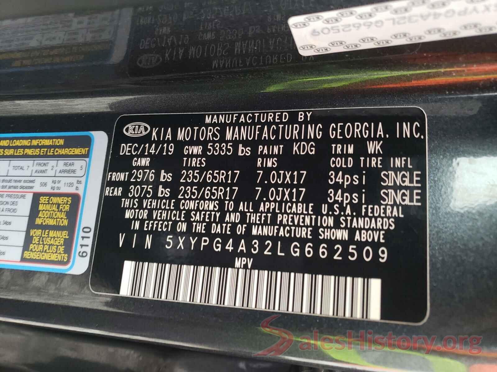 5XYPG4A32LG662509 2020 KIA SORENTO