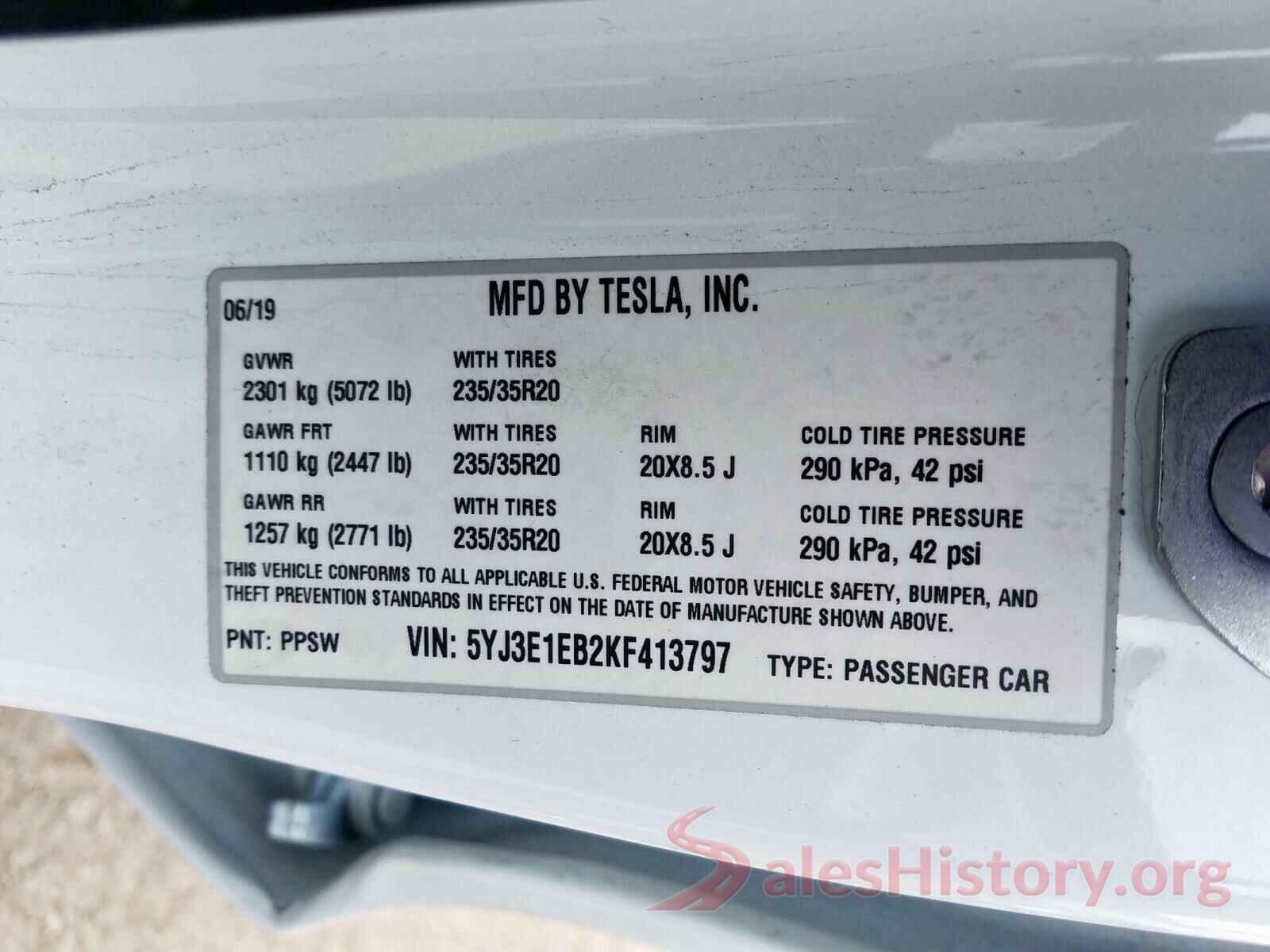 5YJ3E1EB2KF413797 2019 TESLA MODEL 3