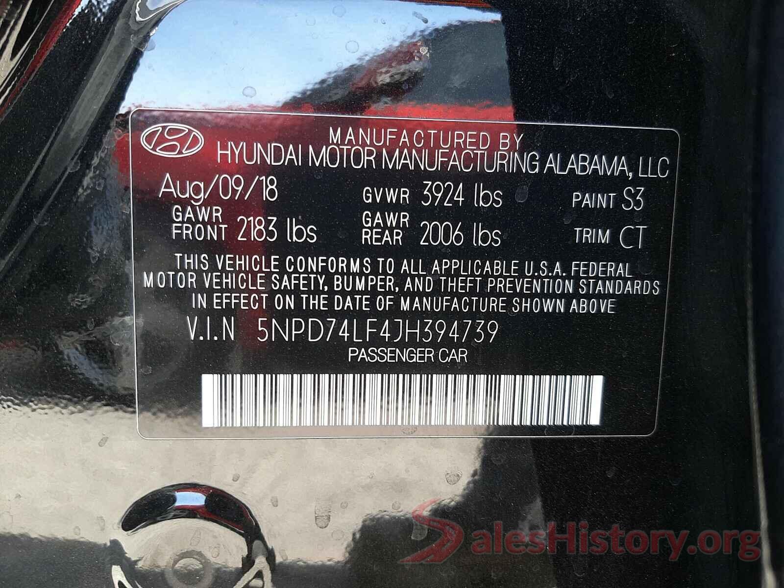 5NPD74LF4JH394739 2018 HYUNDAI ELANTRA