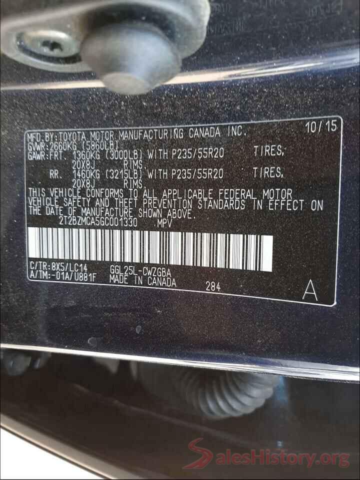 2T2BZMCA5GC001330 2016 LEXUS RX350