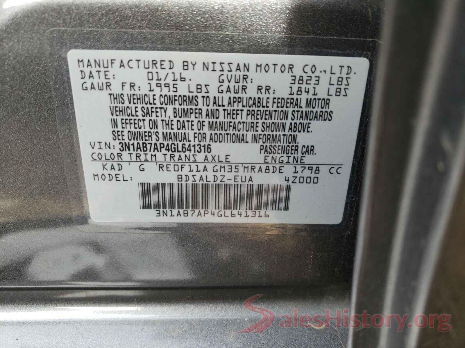 3N1AB7AP4GL641316 2016 NISSAN SENTRA