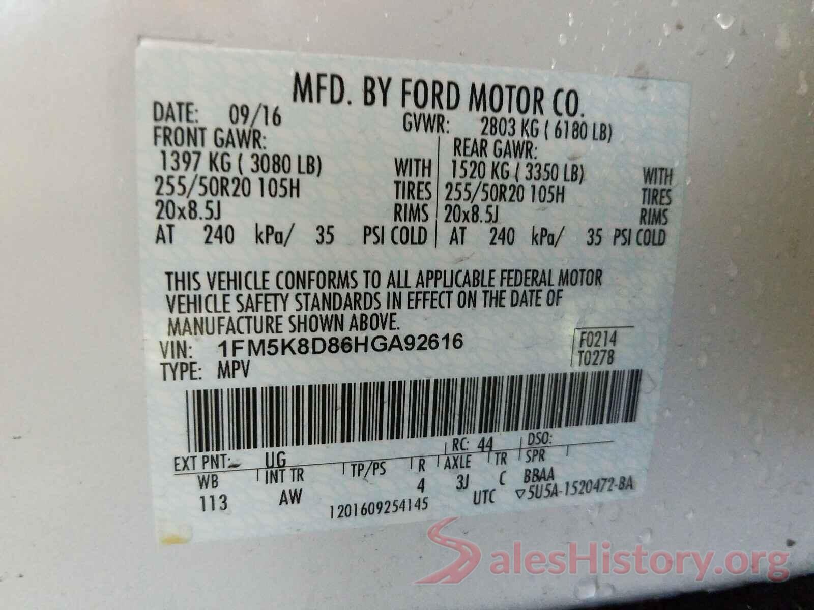 1FM5K8D86HGA92616 2017 FORD EXPLORER