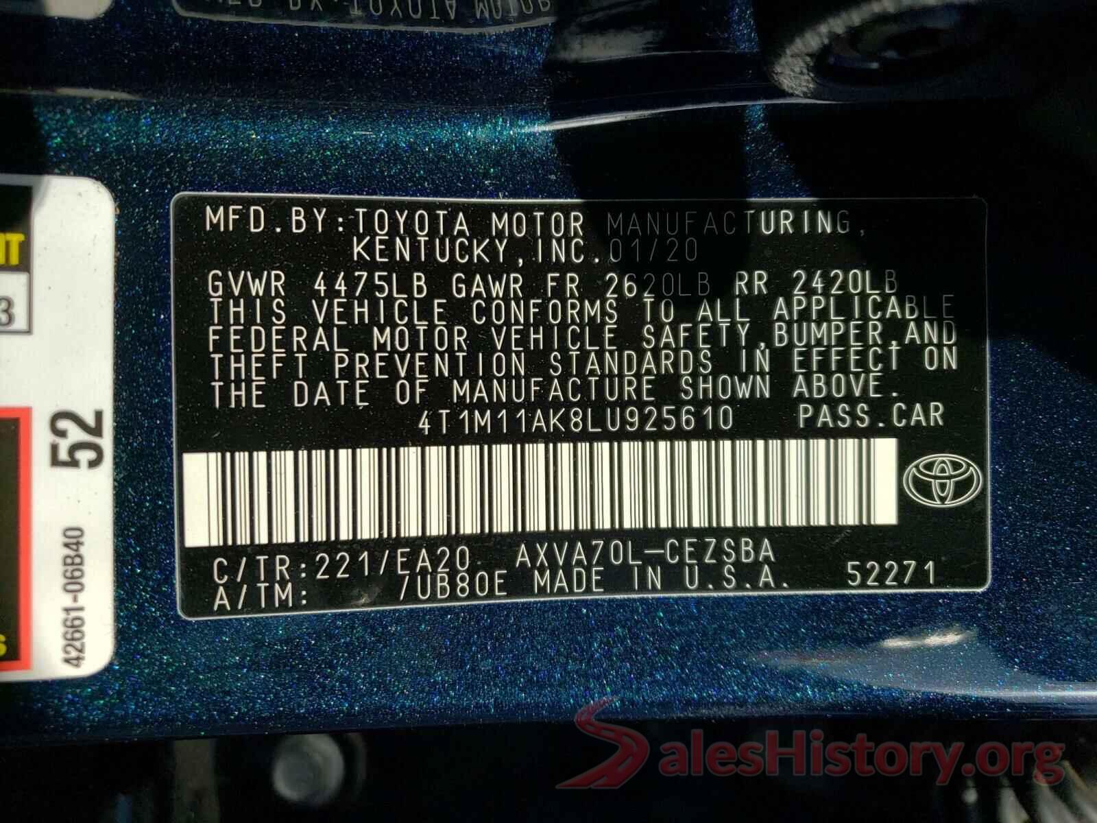 4T1M11AK8LU925610 2020 TOYOTA CAMRY