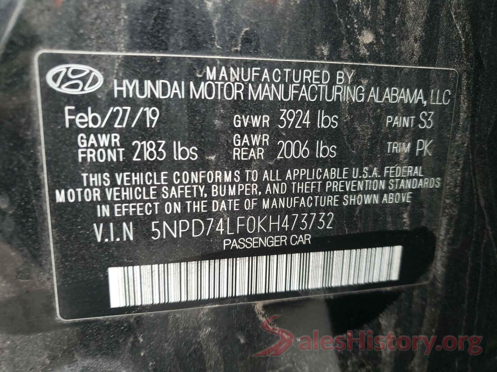 5NPD74LF0KH473732 2019 HYUNDAI ELANTRA