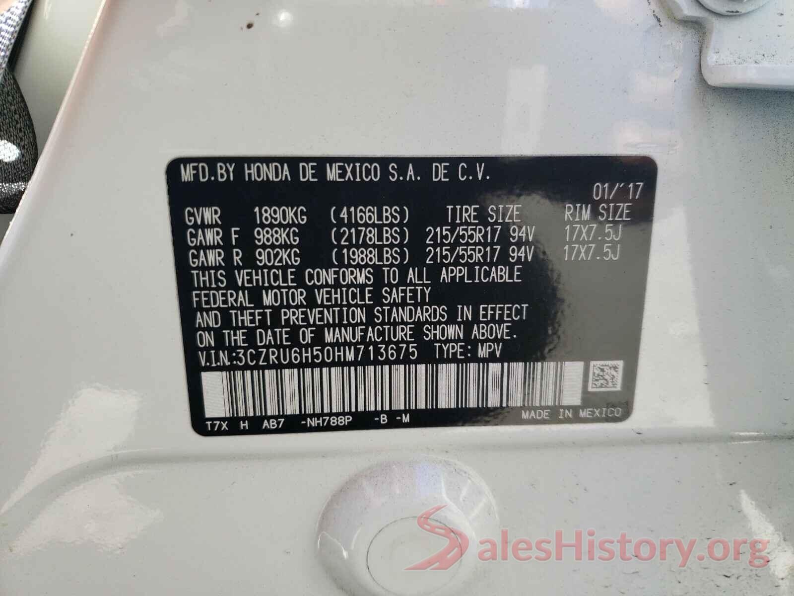 3CZRU6H50HM713675 2017 HONDA HR-V