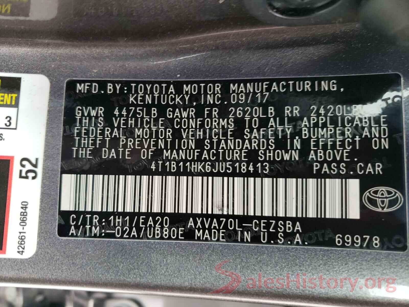 4T1B11HK6JU518413 2018 TOYOTA CAMRY