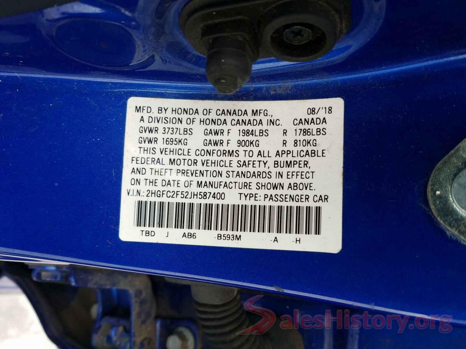 2HGFC2F52JH587400 2018 HONDA CIVIC