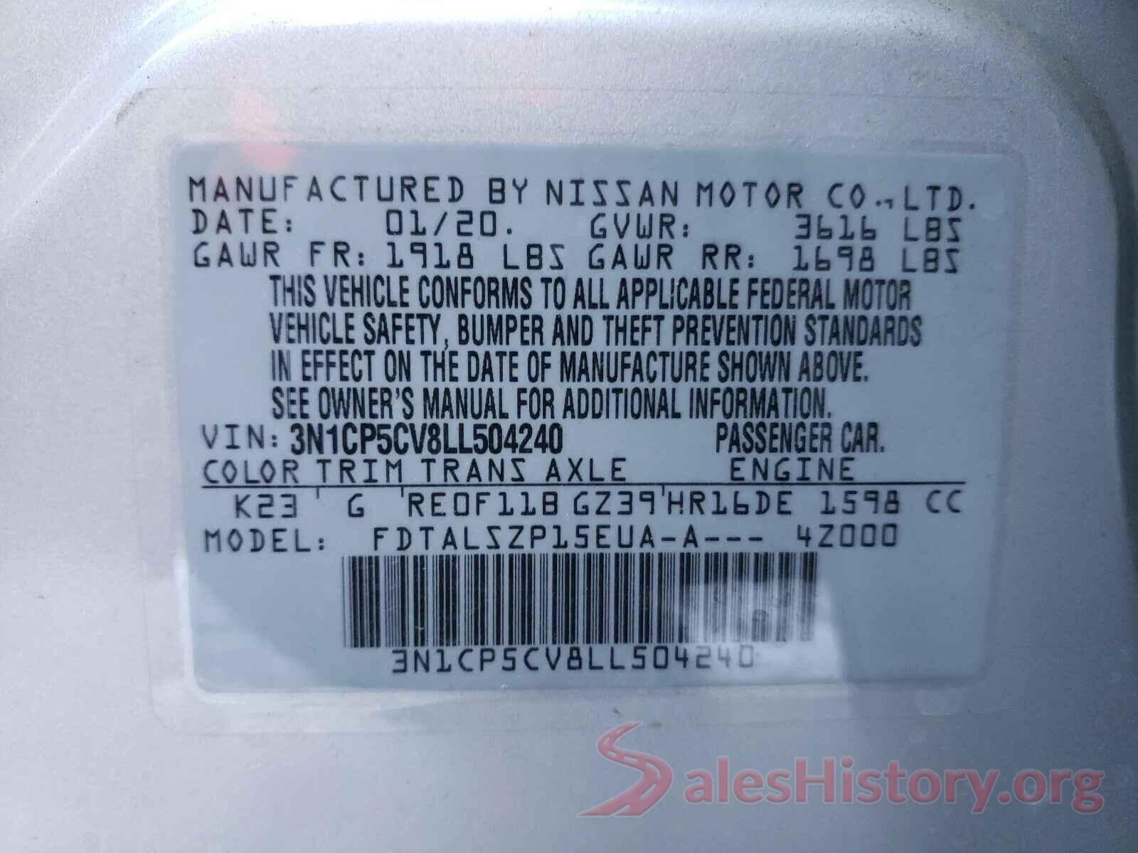 3N1CP5CV8LL504240 2020 NISSAN KICKS