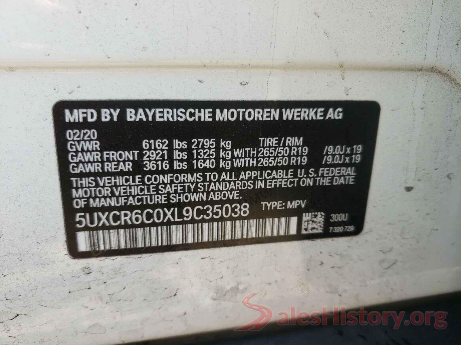 5UXCR6C0XL9C35038 2020 BMW X5