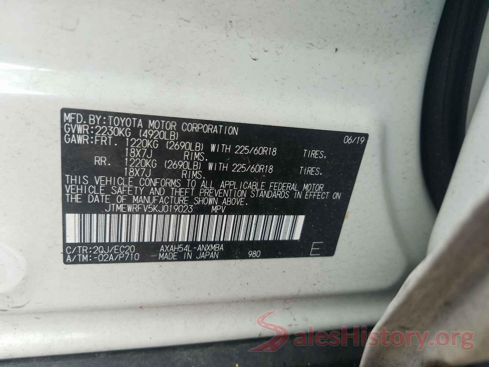 JTMEWRFV5KJ019023 2019 TOYOTA RAV4