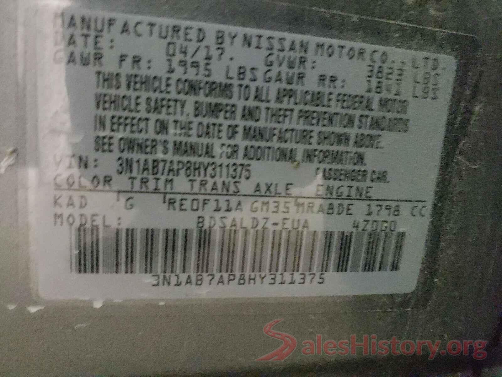 3N1AB7AP8HY311375 2017 NISSAN SENTRA