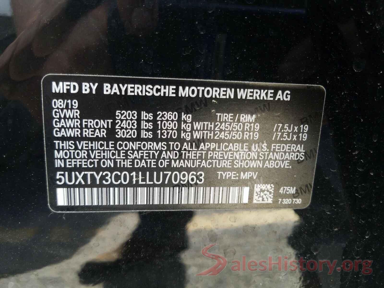 5UXTY3C01LLU70963 2020 BMW X3