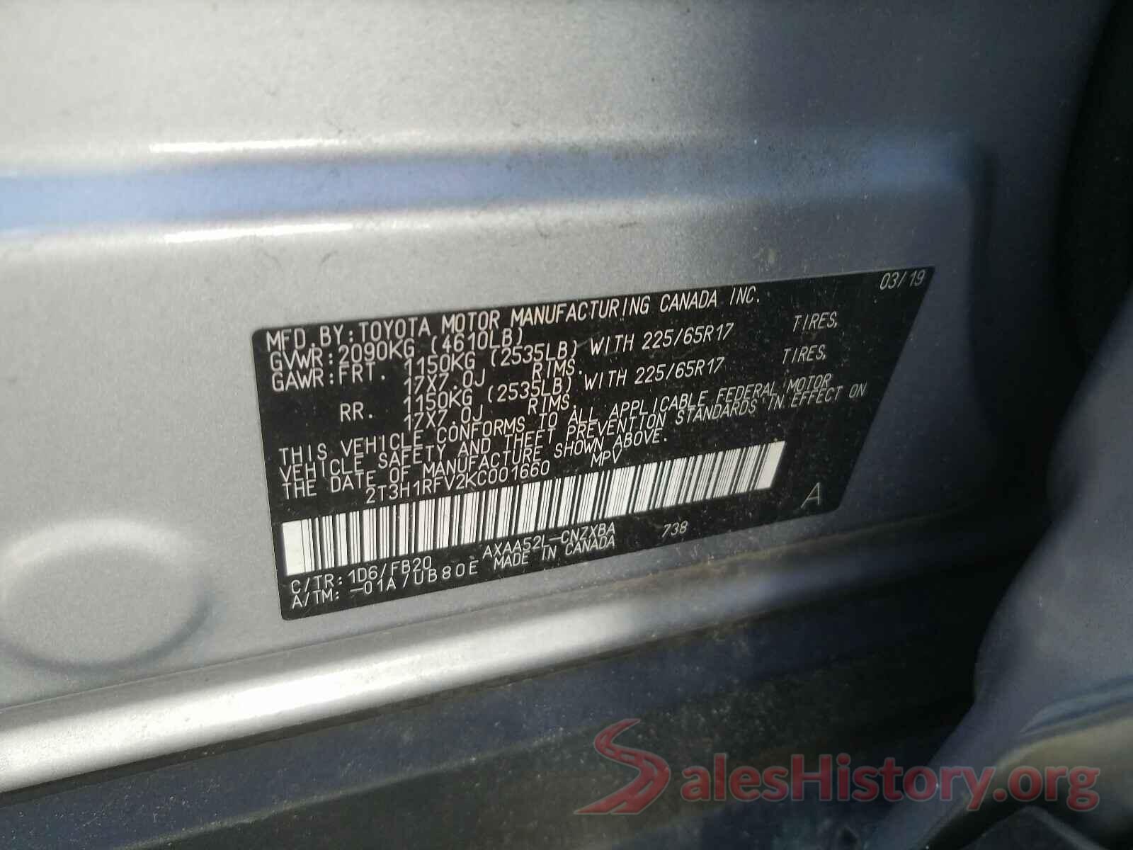 2T3H1RFV2KC001660 2019 TOYOTA RAV4