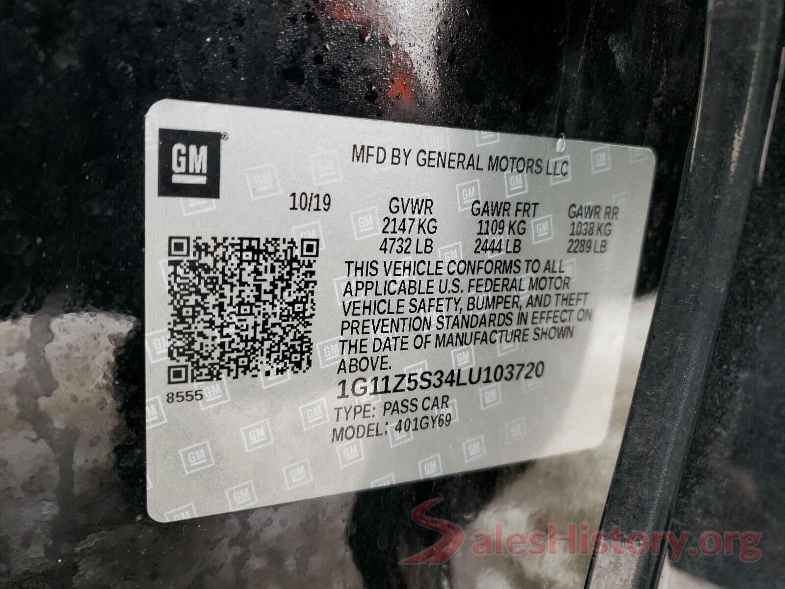 1G11Z5S34LU103720 2020 CHEVROLET IMPALA