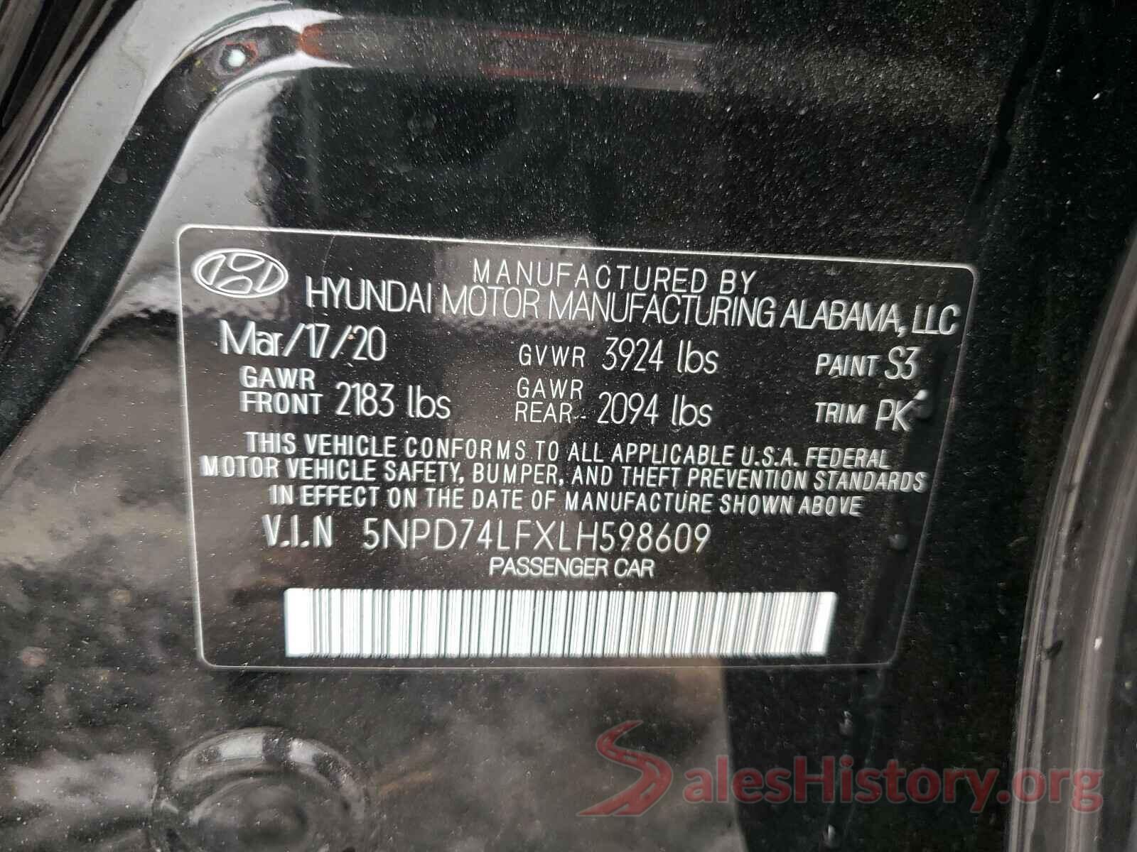 5NPD74LFXLH598609 2020 HYUNDAI ELANTRA