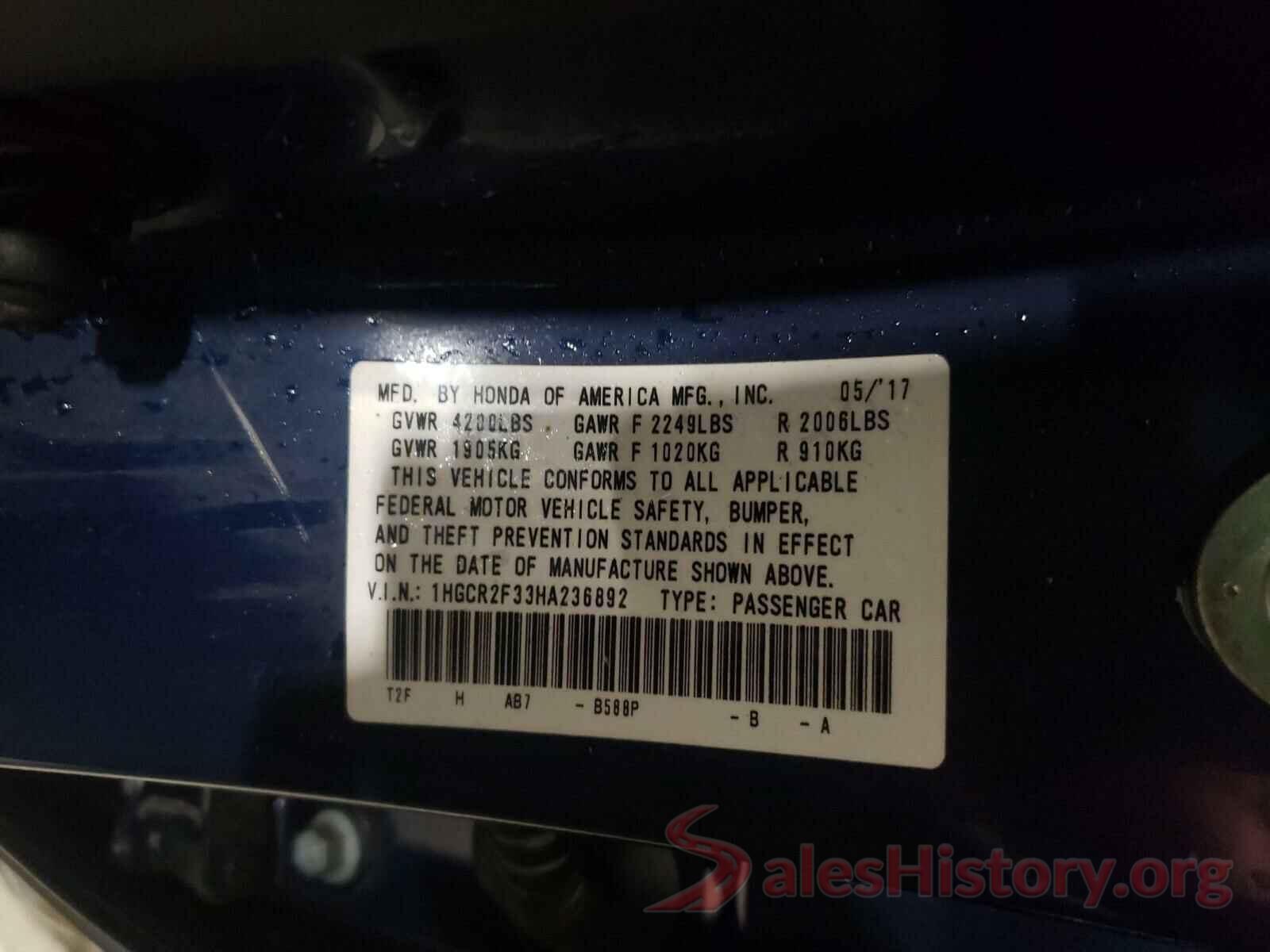 1HGCR2F33HA236892 2017 HONDA ACCORD