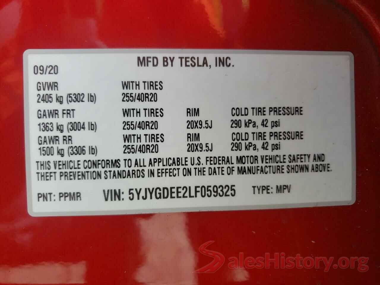 5YJYGDEE2LF059325 2020 TESLA MODEL Y