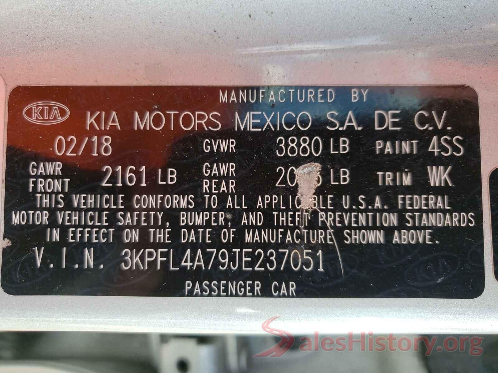 3KPFL4A79JE237051 2018 KIA FORTE