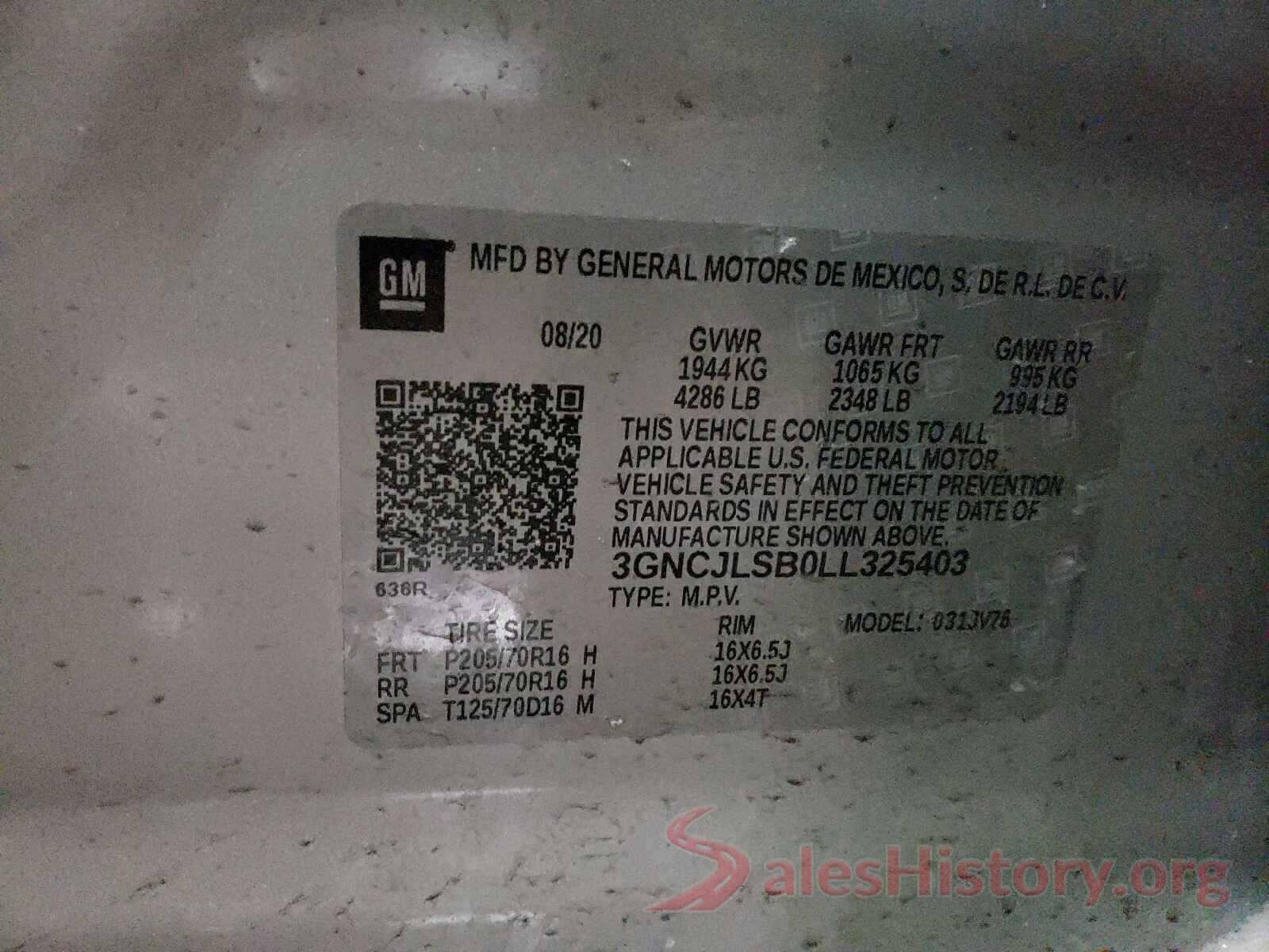 3GNCJLSB0LL325403 2020 CHEVROLET TRAX