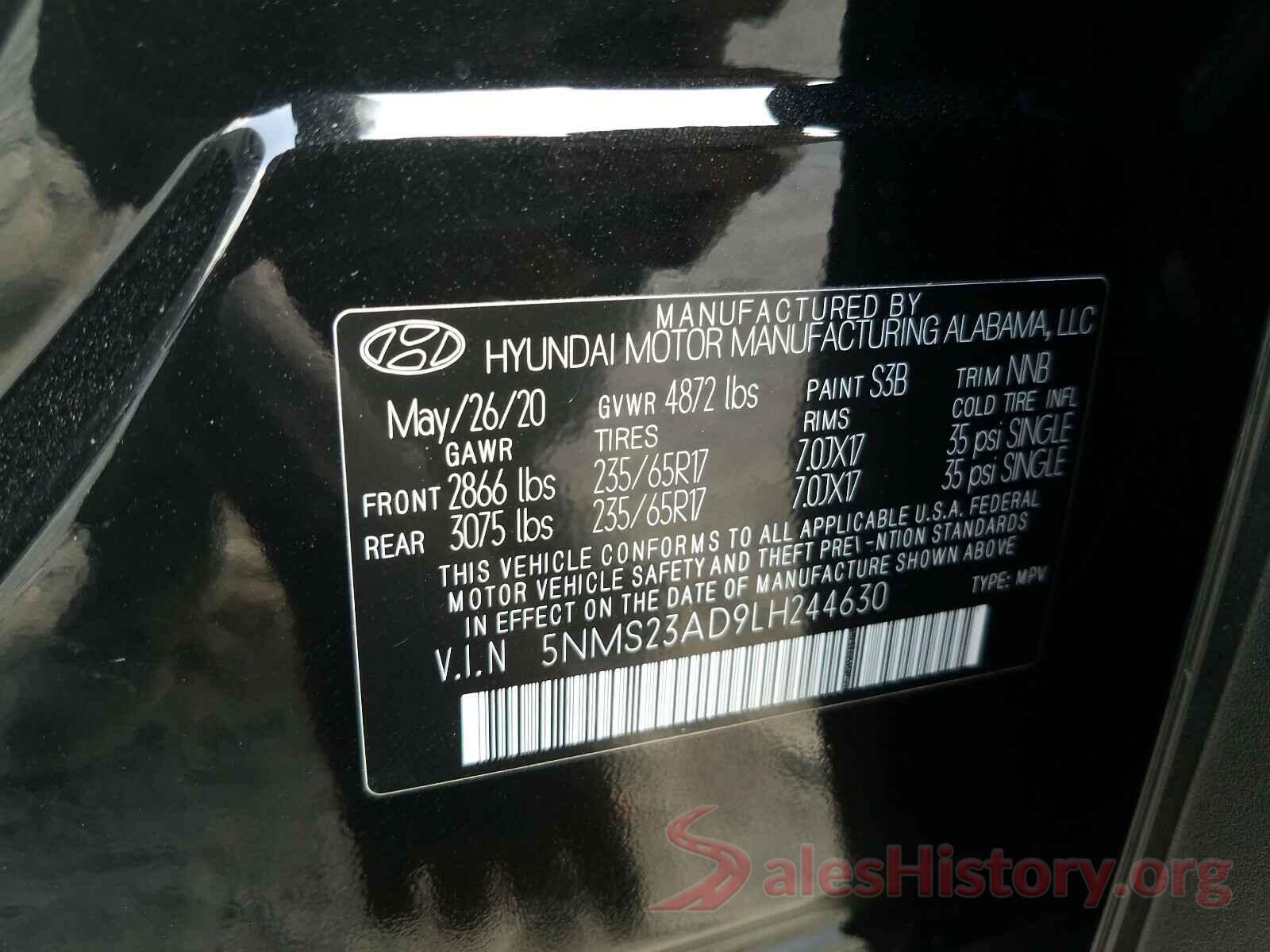 5NMS23AD9LH244630 2020 HYUNDAI SANTA FE