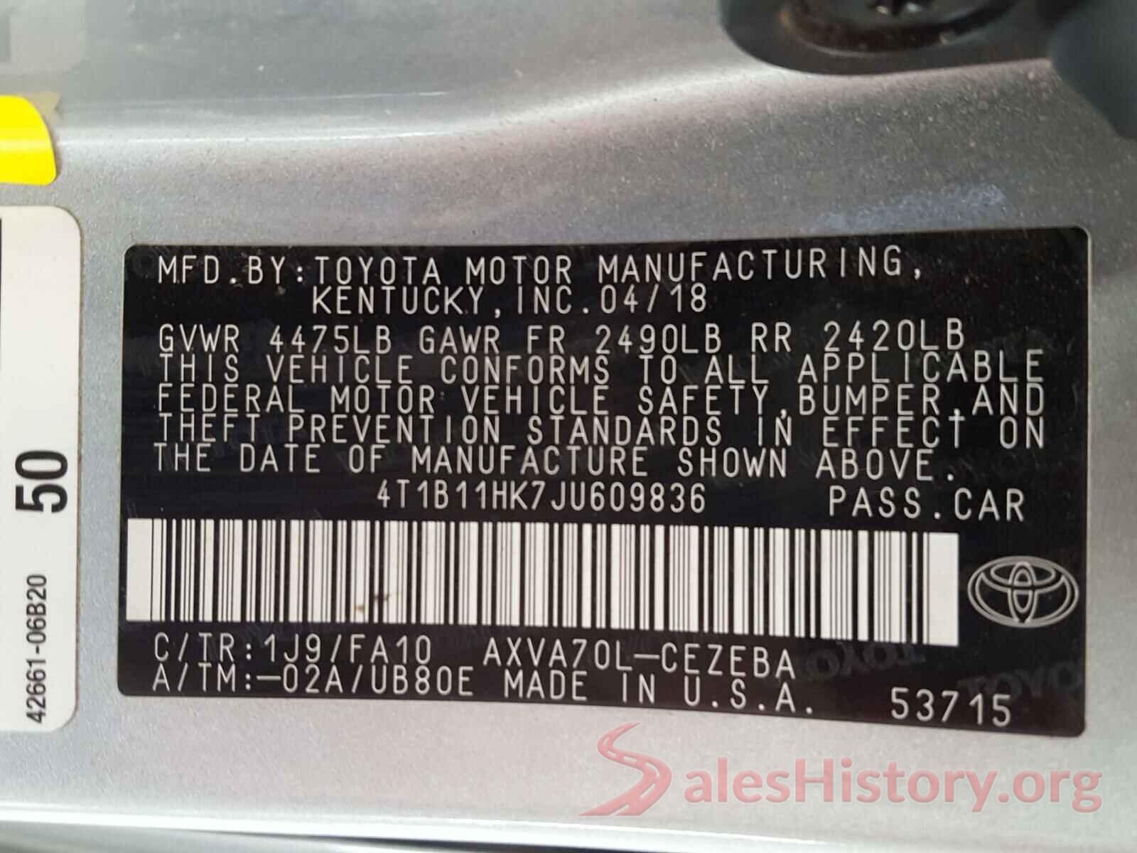 4T1B11HK7JU609836 2018 TOYOTA CAMRY