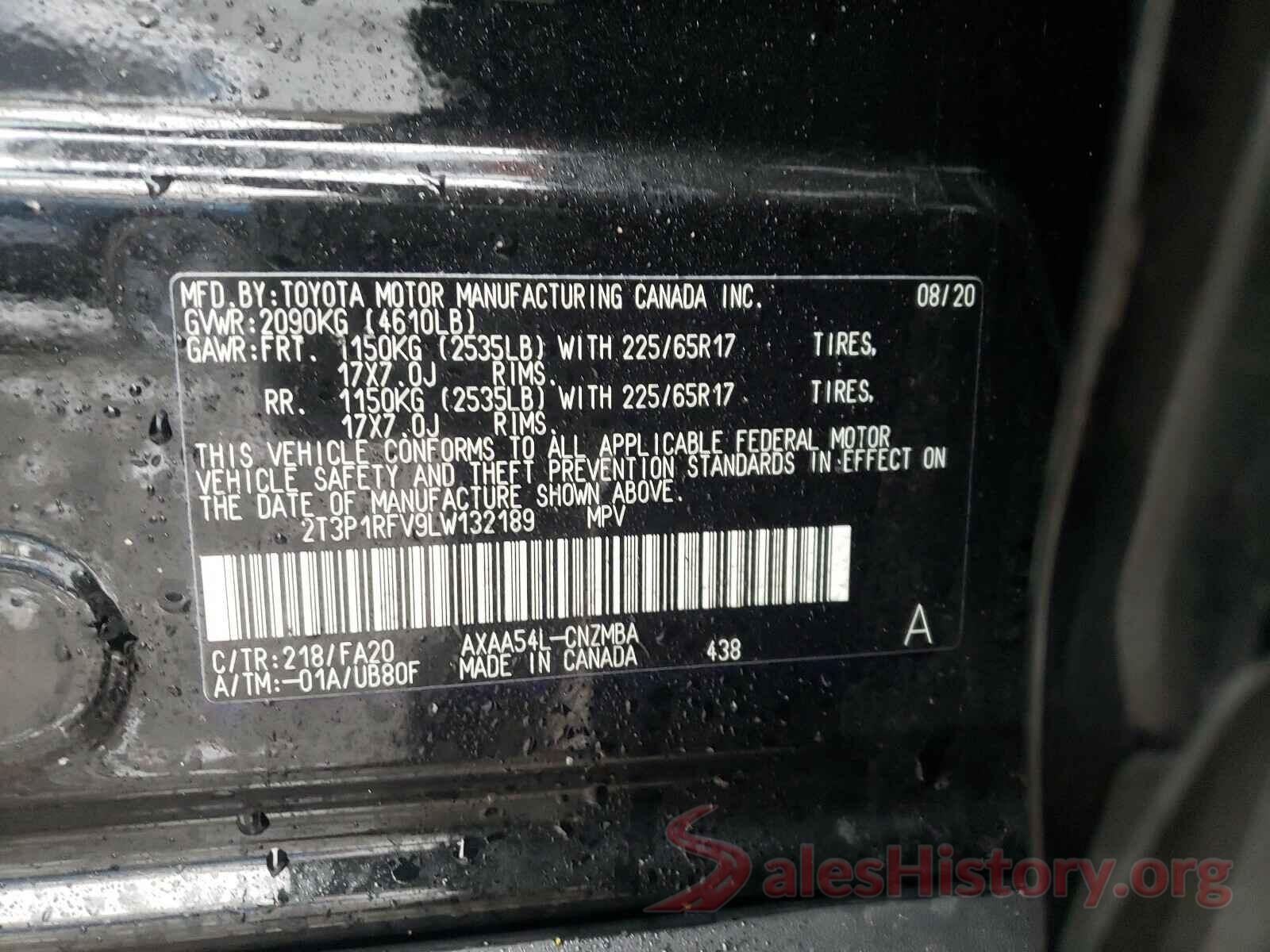 2T3P1RFV9LW132189 2020 TOYOTA RAV4