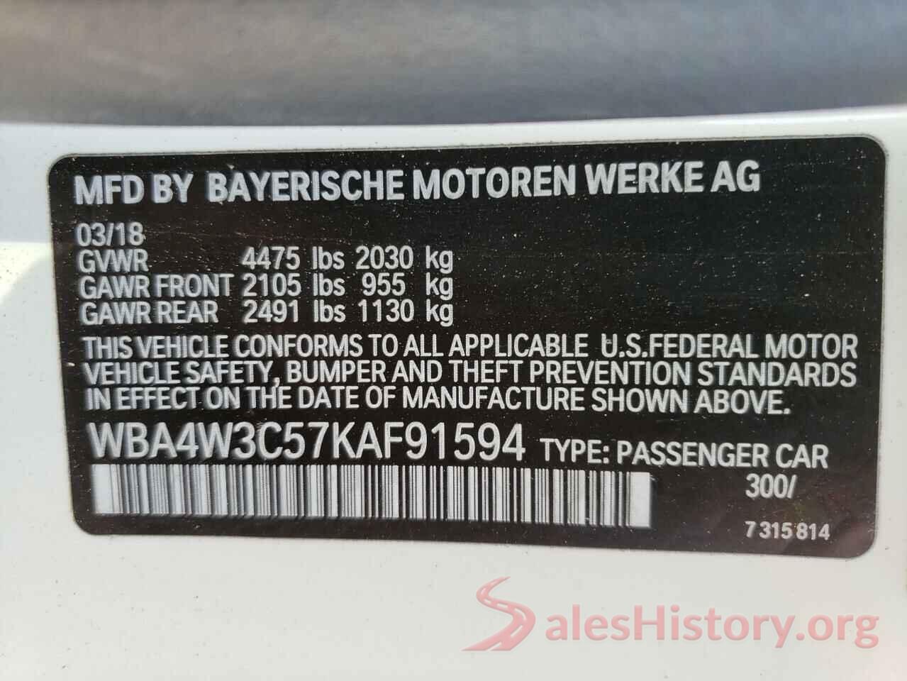 WBA4W3C57KAF91594 2019 BMW 4 SERIES