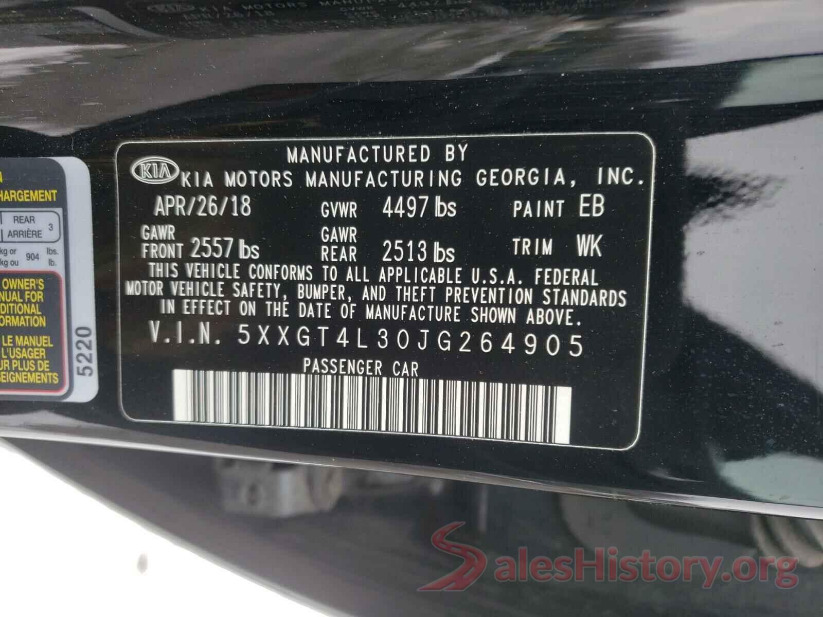 5XXGT4L30JG264905 2018 KIA OPTIMA