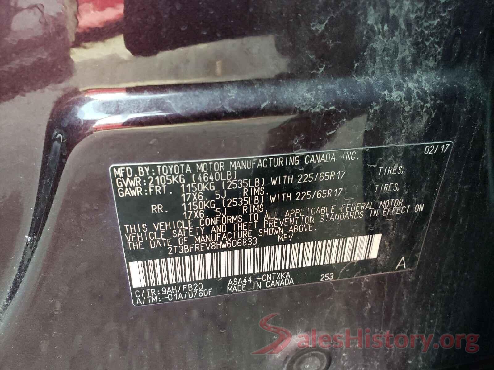 2T3BFREV8HW606833 2017 TOYOTA RAV4