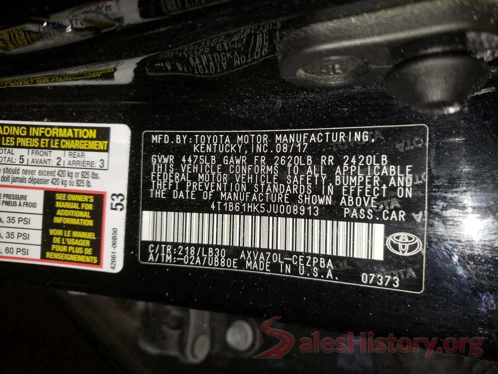 4T1B61HK5JU008913 2018 TOYOTA CAMRY