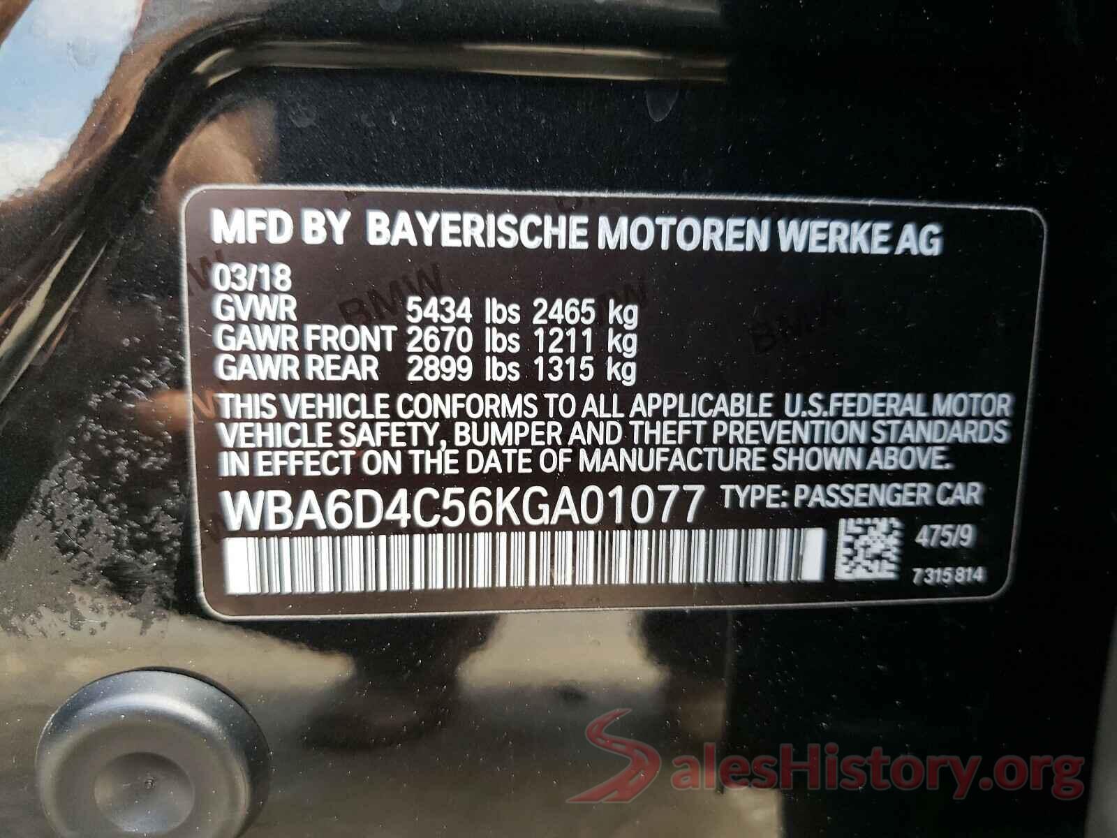 WBA6D4C56KGA01077 2019 BMW 6 SERIES