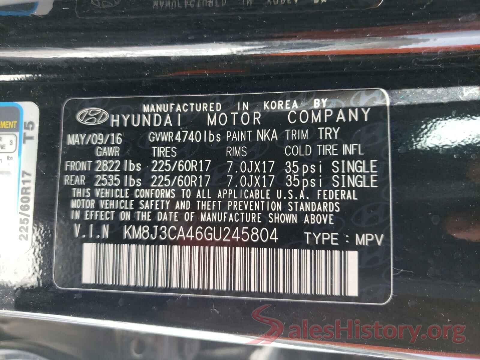 KM8J3CA46GU245804 2016 HYUNDAI TUCSON