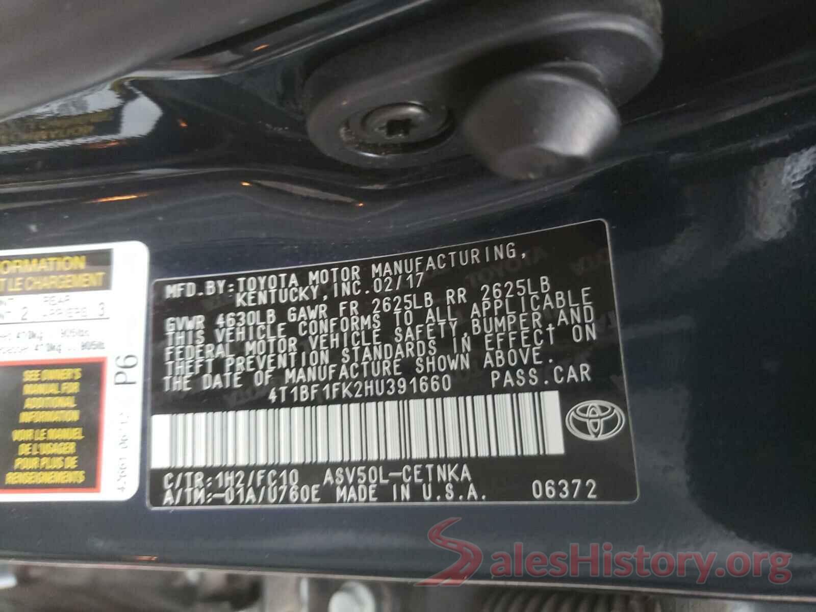 4T1BF1FK2HU391660 2017 TOYOTA CAMRY