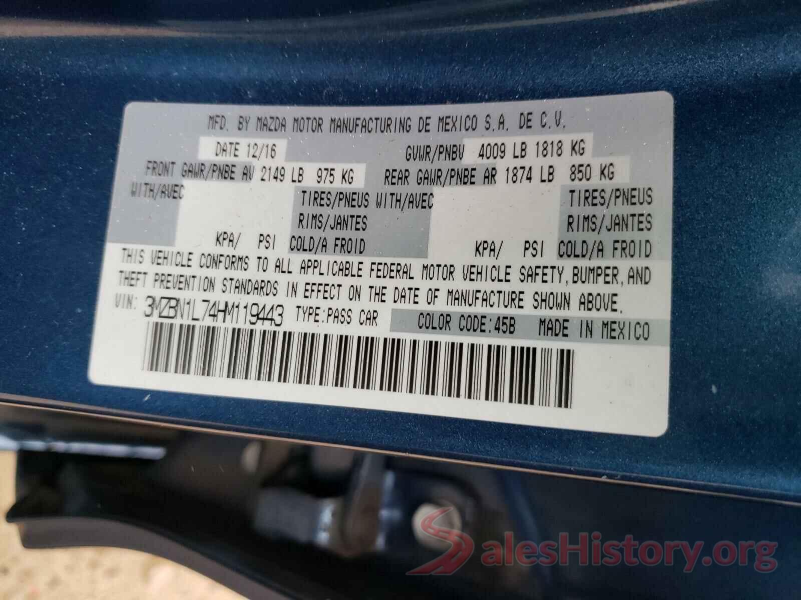 3MZBN1L74HM119443 2017 MAZDA 3