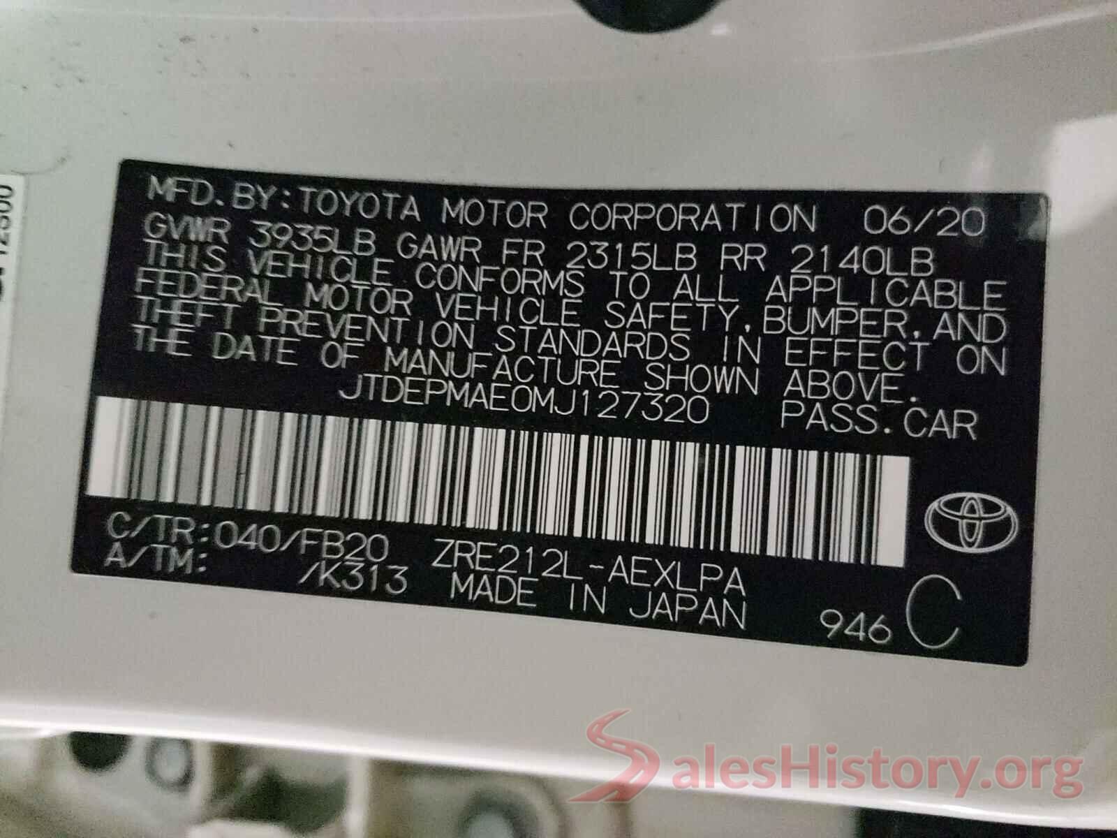 JTDEPMAE0MJ127320 2021 TOYOTA COROLLA