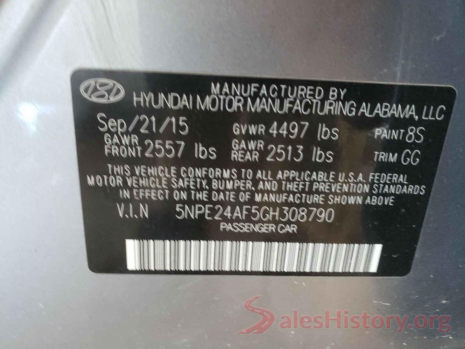 5NPE24AF5GH308790 2016 HYUNDAI SONATA