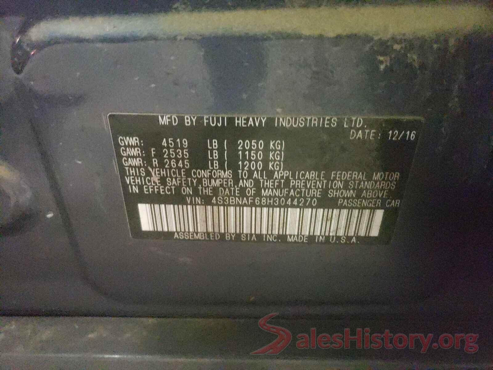 4S3BNAF68H3044270 2017 SUBARU LEGACY