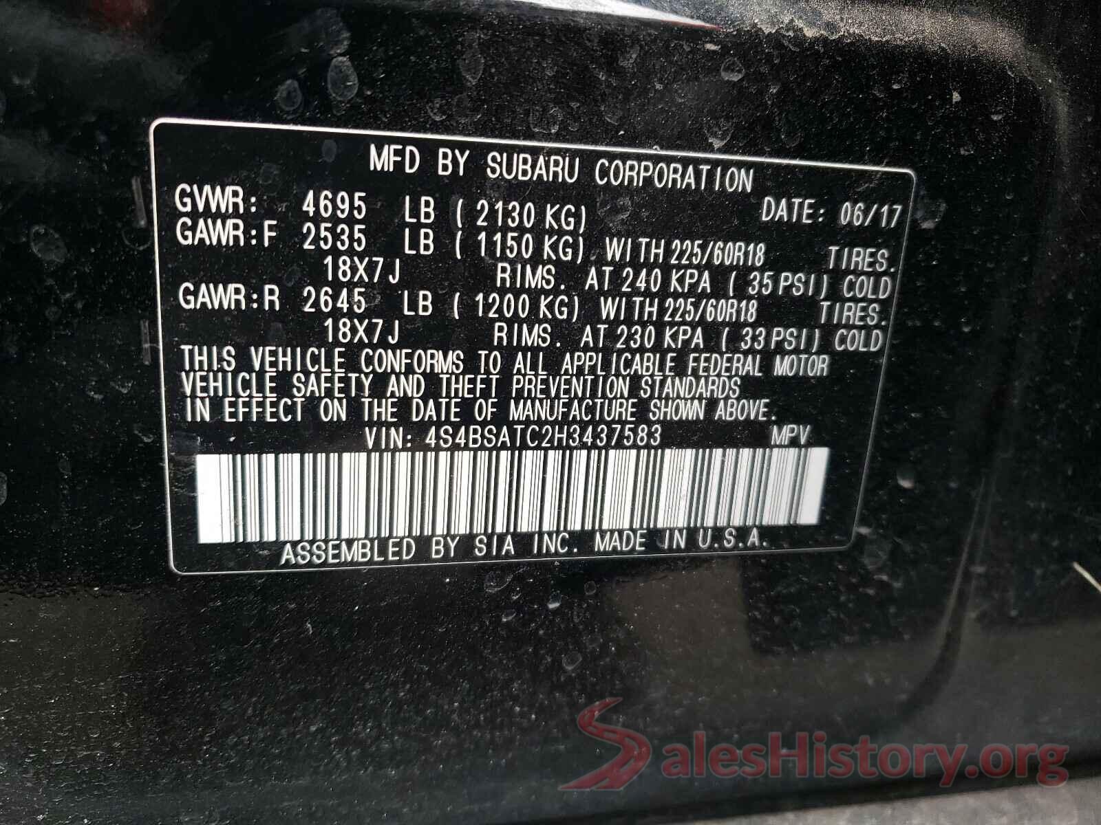 4S4BSATC2H3437583 2017 SUBARU OUTBACK