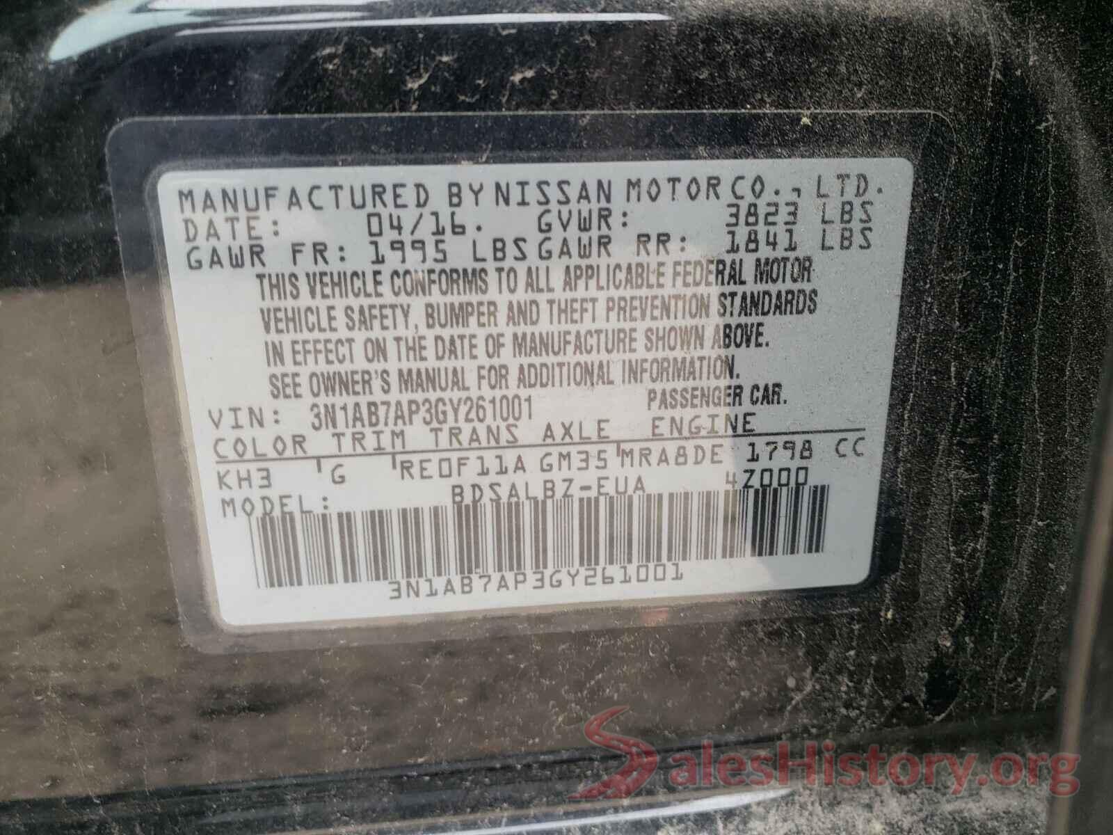 3N1AB7AP3GY261001 2016 NISSAN SENTRA