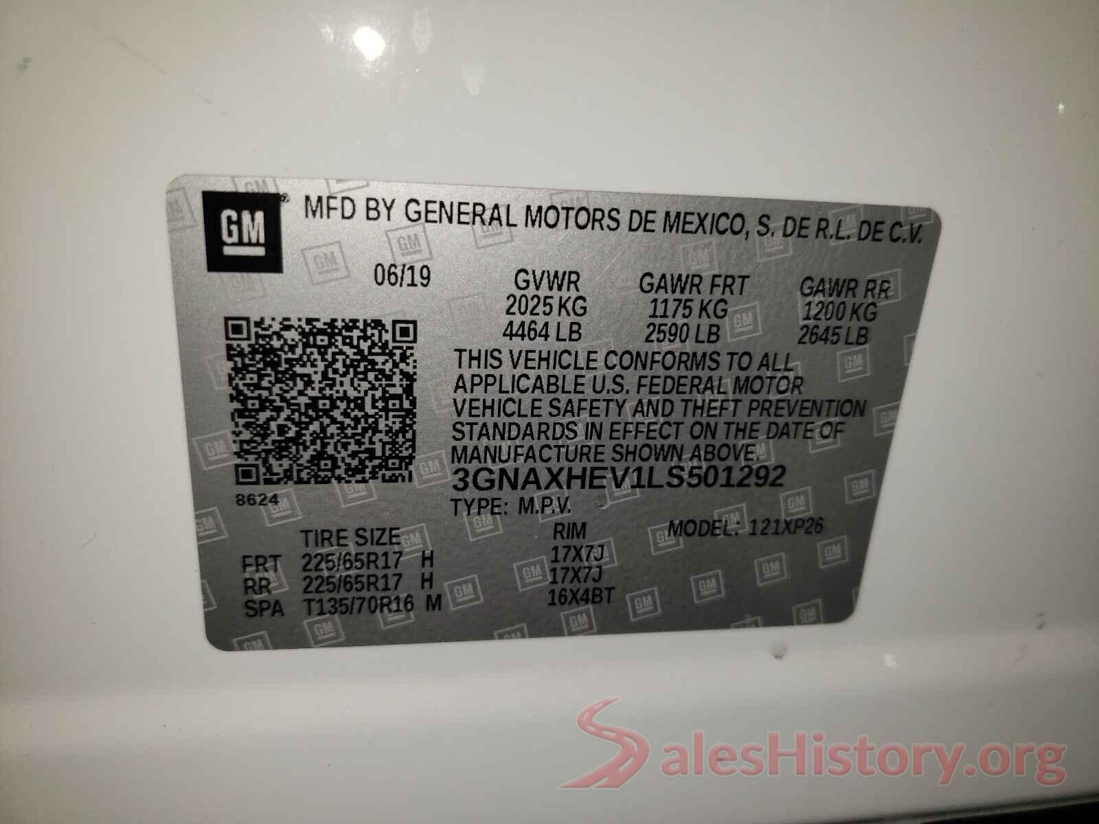 3GNAXHEV1LS501292 2020 CHEVROLET EQUINOX