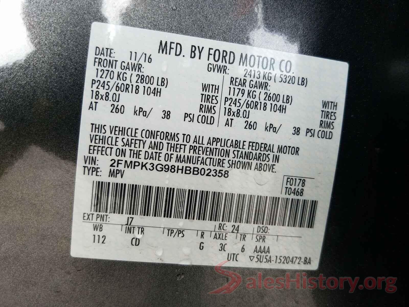 2FMPK3G98HBB02358 2017 FORD EDGE