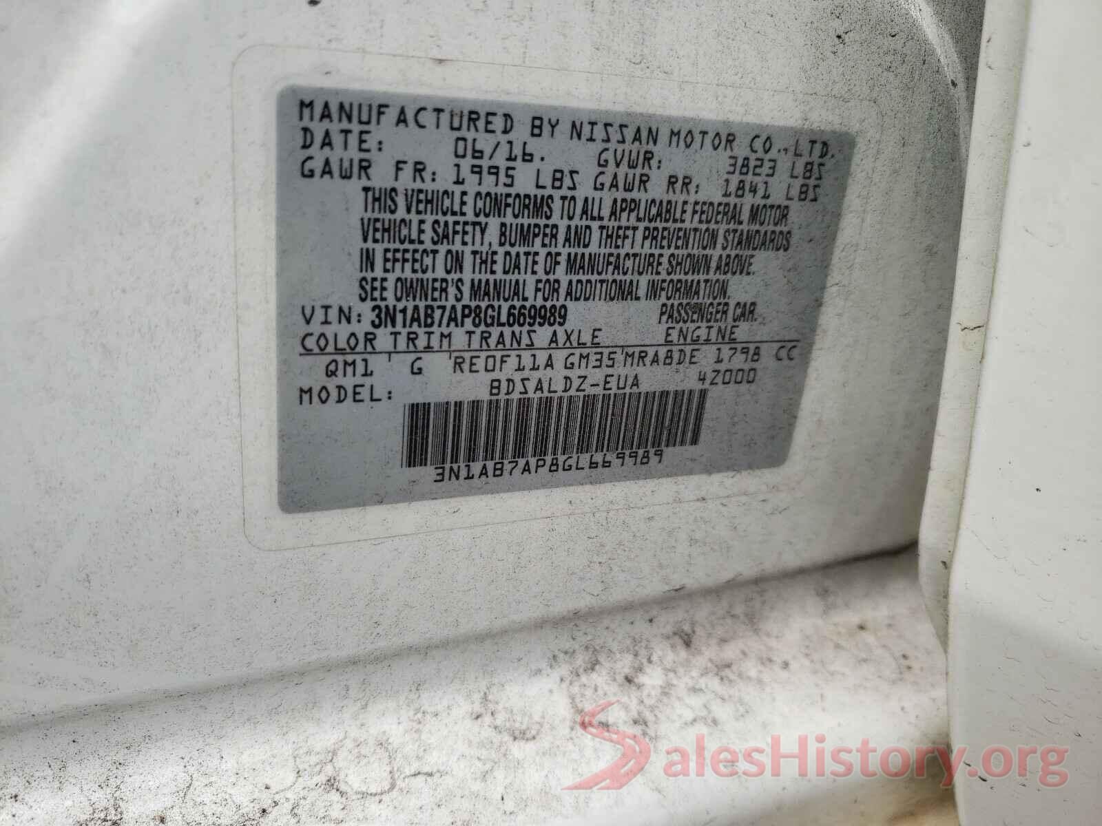 3N1AB7AP8GL669989 2016 NISSAN SENTRA