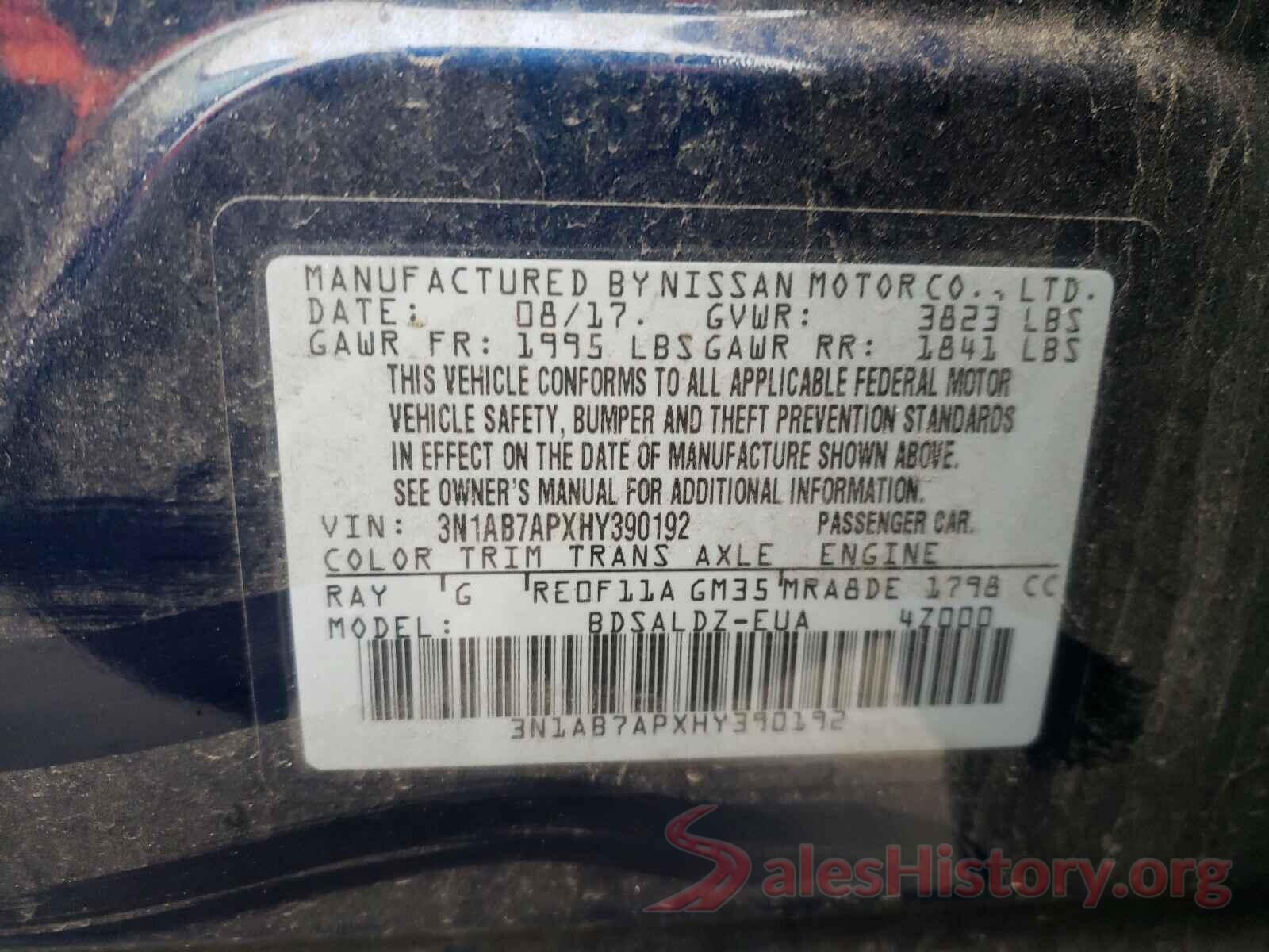 3N1AB7APXHY390192 2017 NISSAN SENTRA