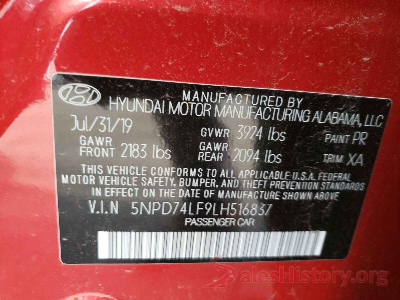 5NPD74LF9LH516837 2020 HYUNDAI ELANTRA