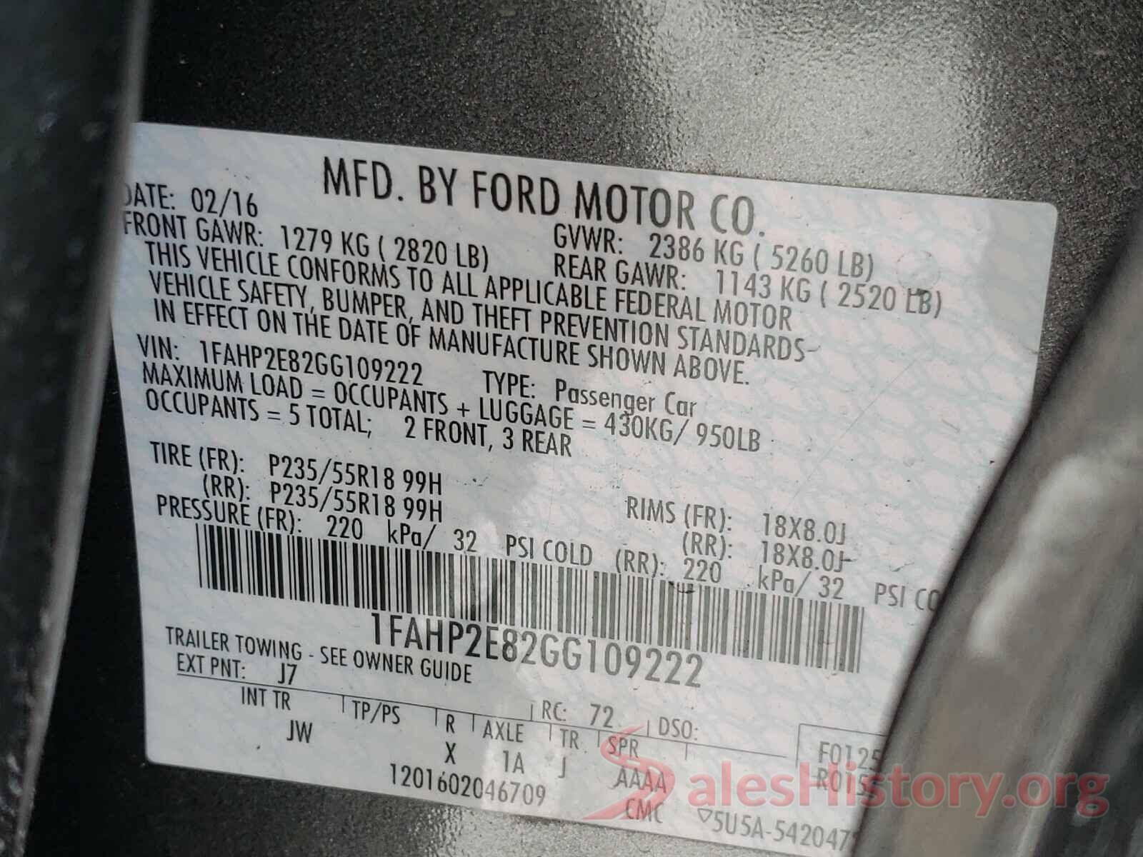 1FAHP2E82GG109222 2016 FORD TAURUS